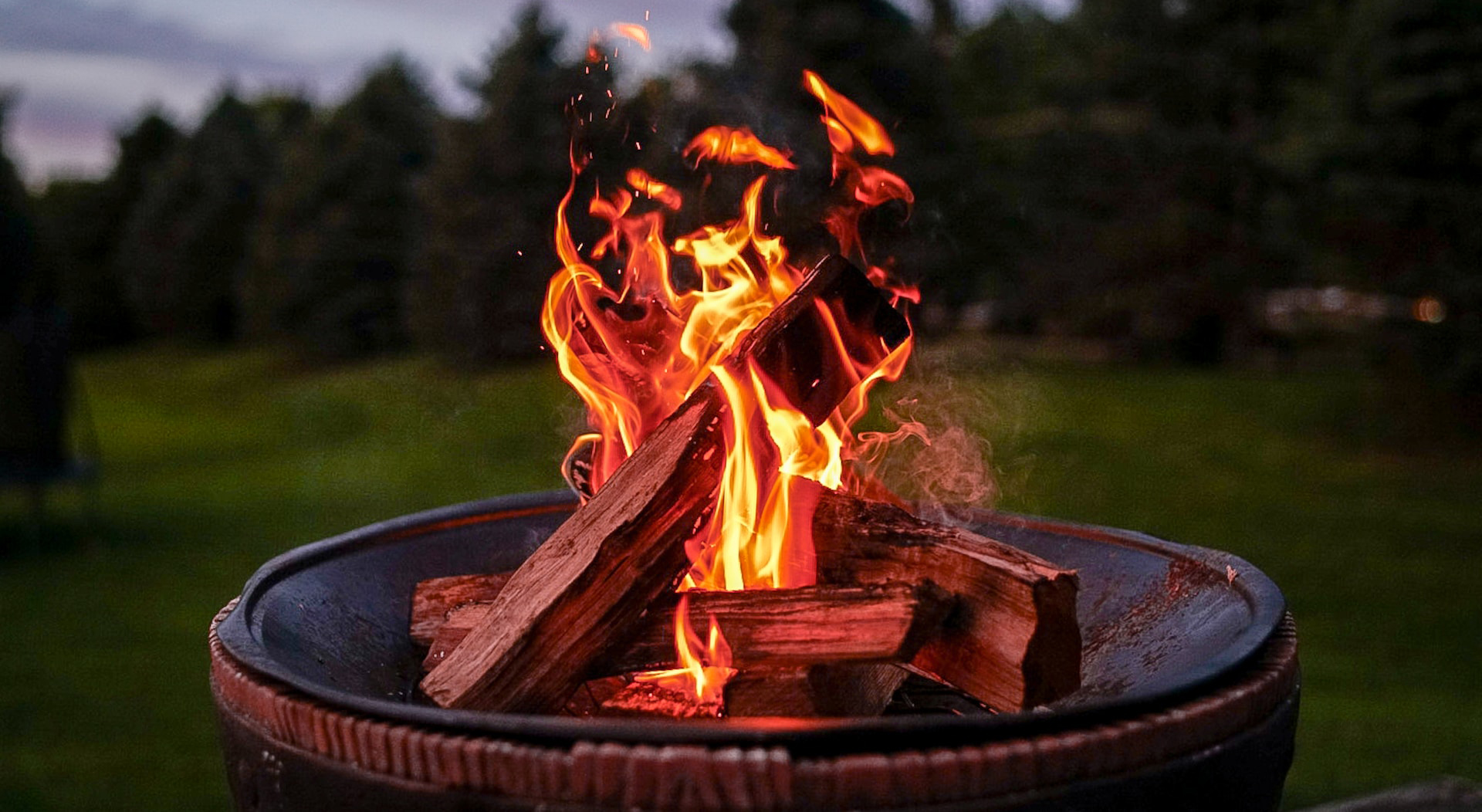 A lit campfire.